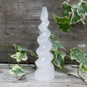 Selenite Spiral Unicorn Horn Tower - 15cm - Click Image to Close